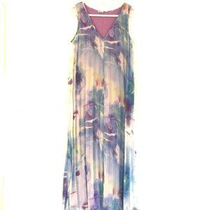 Maxi dress women's S Cleo mauve/blue florals pleated lined ethereal fairy event